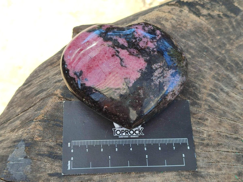 Polished Rhodonite Gemstone Hearts x 4 From Ambindavato, Madagascar - Toprock Gemstones and Minerals 