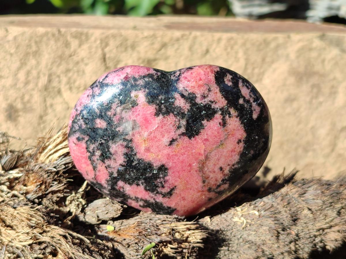 Polished Rhodonite Gemstone Hearts x 4 From Ambindavato, Madagascar - Toprock Gemstones and Minerals 