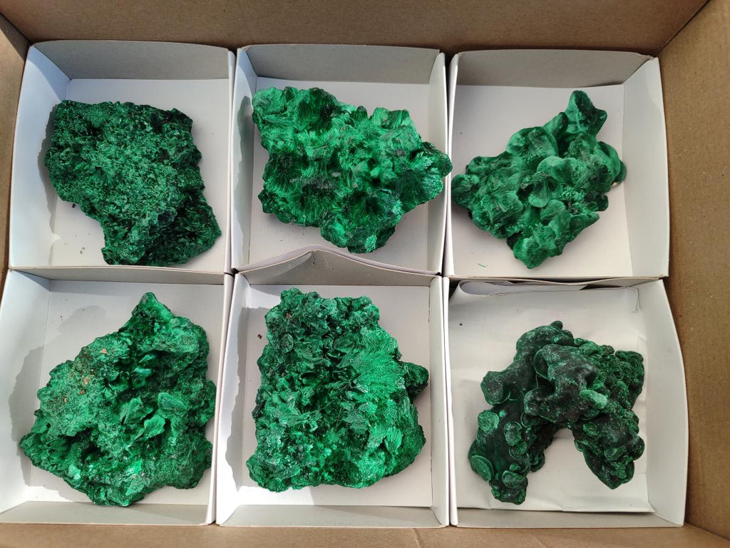 Natural Silky Malachite Specimens x 6 From Kasompe, Congo - Toprock Gemstones and Minerals 