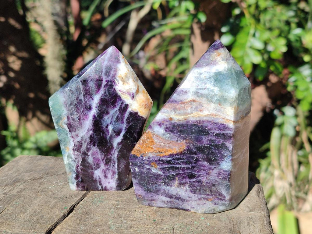 Polished Watermelon Fluorite Crystal Points x 3 From Uis, Namibia - Toprock Gemstones and Minerals 