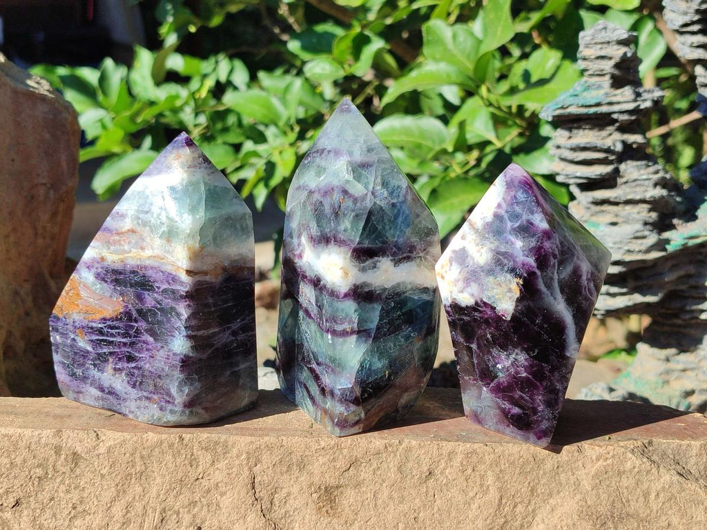 Polished Watermelon Fluorite Crystal Points x 3 From Uis, Namibia - Toprock Gemstones and Minerals 