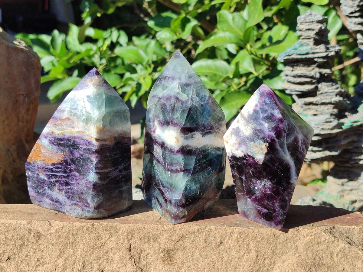 Polished Watermelon Fluorite Crystal Points x 3 From Uis, Namibia - Toprock Gemstones and Minerals 