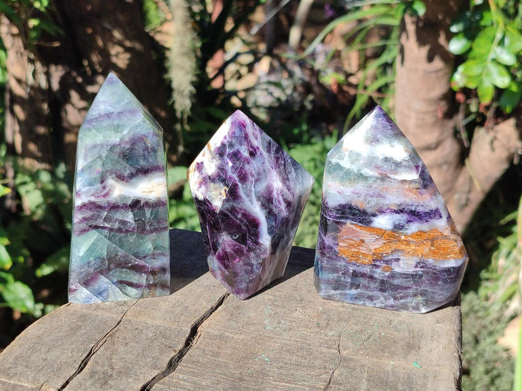 Polished Watermelon Fluorite Crystal Points x 3 From Uis, Namibia - Toprock Gemstones and Minerals 