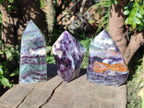 Polished Watermelon Fluorite Crystal Points x 3 From Uis, Namibia - Toprock Gemstones and Minerals 