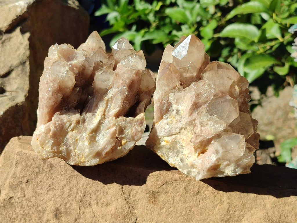 Natural Cascading White Phantom Smokey Luena Quartz Clusters x 2 From Luena, Congo - Toprock Gemstones and Minerals 