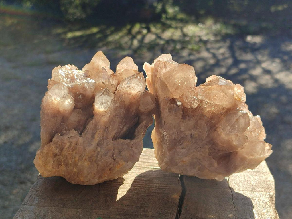 Natural Cascading White Phantom Smokey Luena Quartz Clusters x 2 From Luena, Congo - Toprock Gemstones and Minerals 