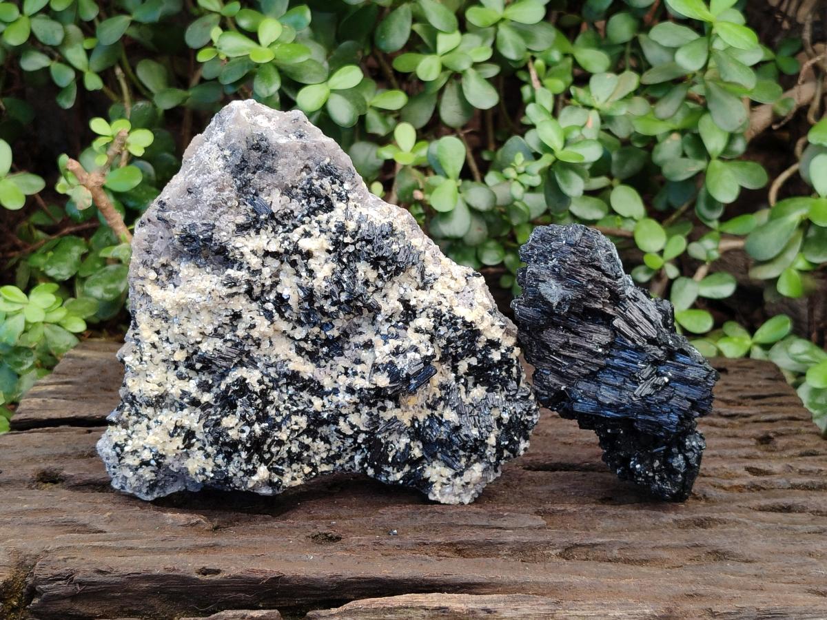 Natural Schorl Black Tourmaline with Muscovite Mica Specimens x 2 From Erongo, Namibia - Toprock Gemstones and Minerals 