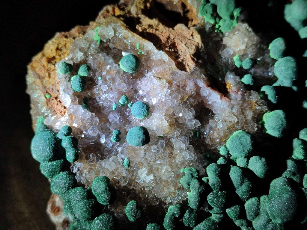 Natural Large Ball Malachite on Crystalline Smokey Quartz and Dolomite Matrix x 1 From Mindingi Mine, Kambove, Congo - Toprock Gemstones and Minerals 
