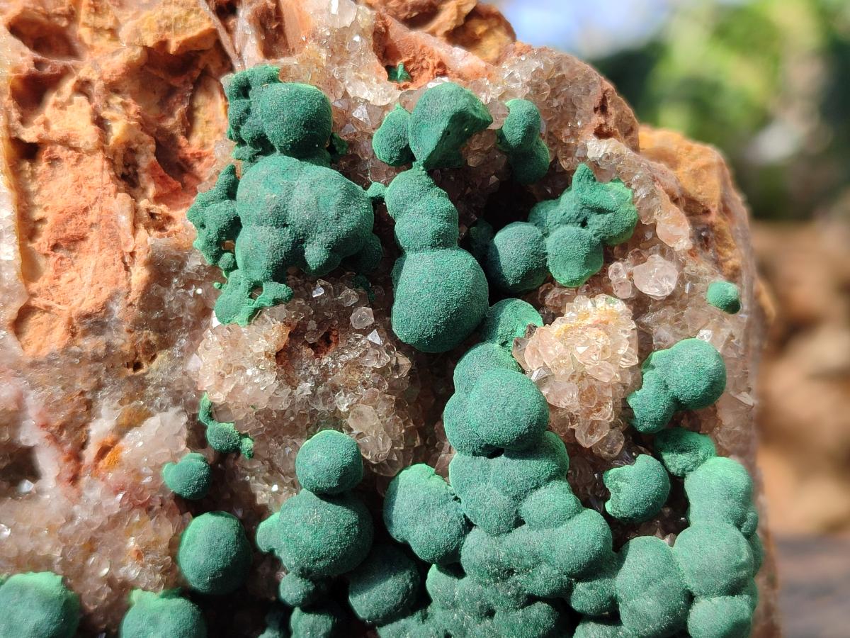 Natural Large Ball Malachite on Crystalline Smokey Quartz and Dolomite Matrix x 1 From Mindingi Mine, Kambove, Congo - Toprock Gemstones and Minerals 