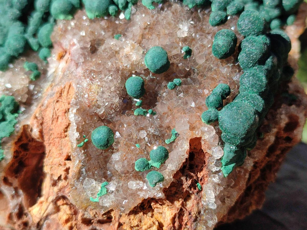 Natural Large Ball Malachite on Crystalline Smokey Quartz and Dolomite Matrix x 1 From Mindingi Mine, Kambove, Congo - Toprock Gemstones and Minerals 