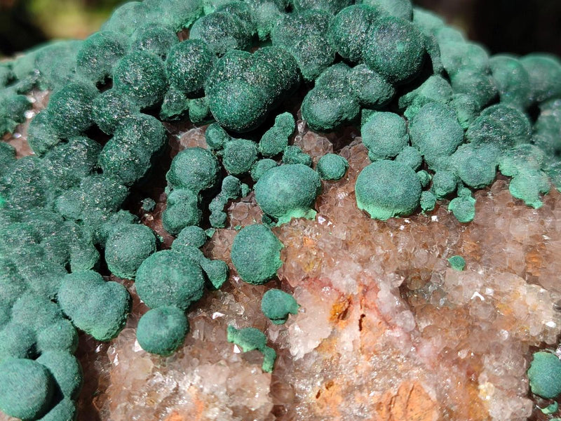 Natural Large Ball Malachite on Crystalline Smokey Quartz and Dolomite Matrix x 1 From Mindingi Mine, Kambove, Congo - Toprock Gemstones and Minerals 