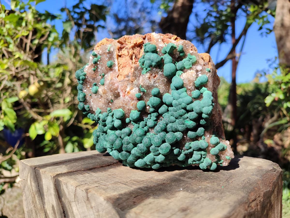 Natural Large Ball Malachite on Crystalline Smokey Quartz and Dolomite Matrix x 1 From Mindingi Mine, Kambove, Congo - Toprock Gemstones and Minerals 
