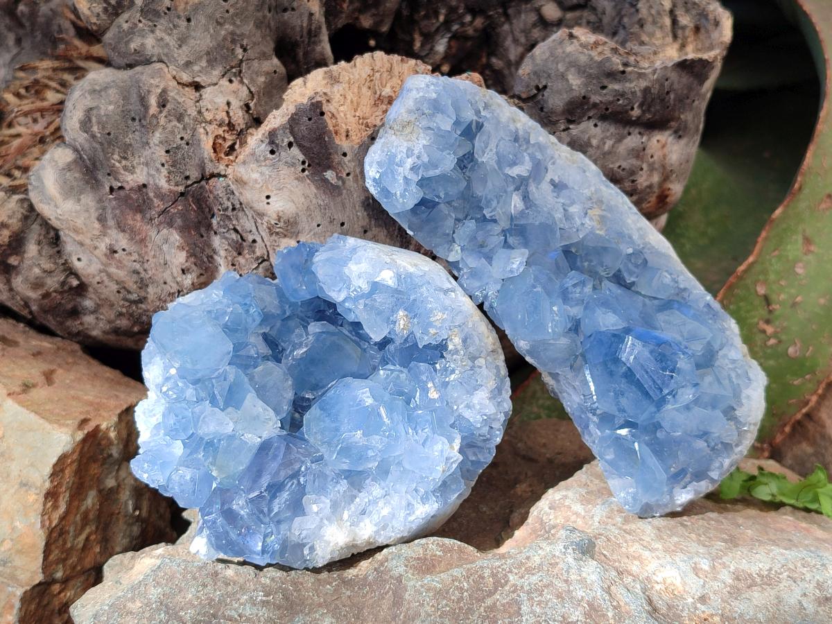 Natural Blue Celestite Specimens x 2 From Sakoany, Madagascar - Toprock Gemstones and Minerals 