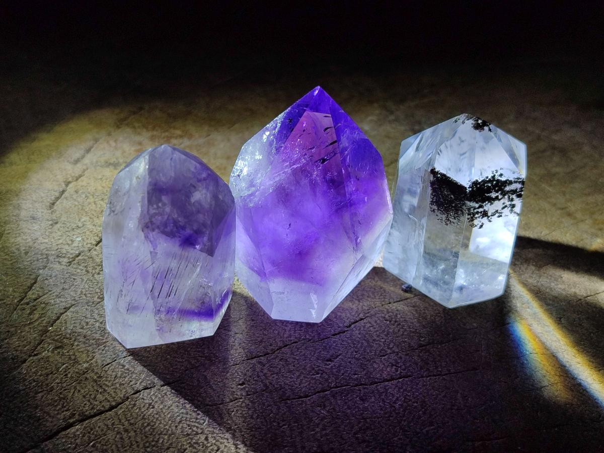 Polished Mixed Quartz Crystals with Inclusions x 12 From Madagascar - Toprock Gemstones and Minerals 