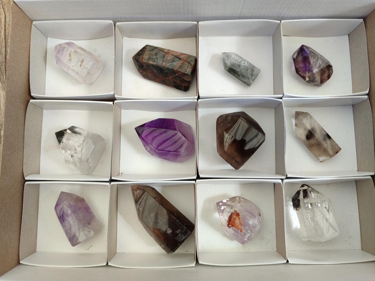 Polished Mixed Quartz Crystals with Inclusions x 12 From Madagascar - Toprock Gemstones and Minerals 
