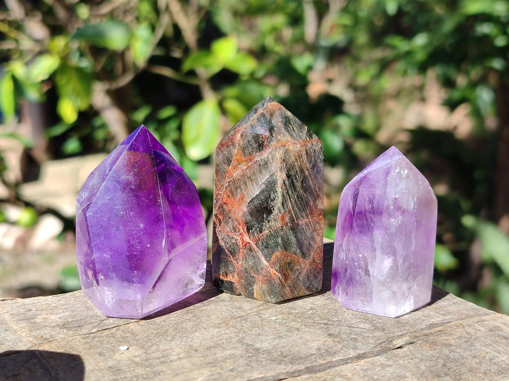 Polished Mixed Quartz Crystals with Inclusions x 12 From Madagascar - Toprock Gemstones and Minerals 
