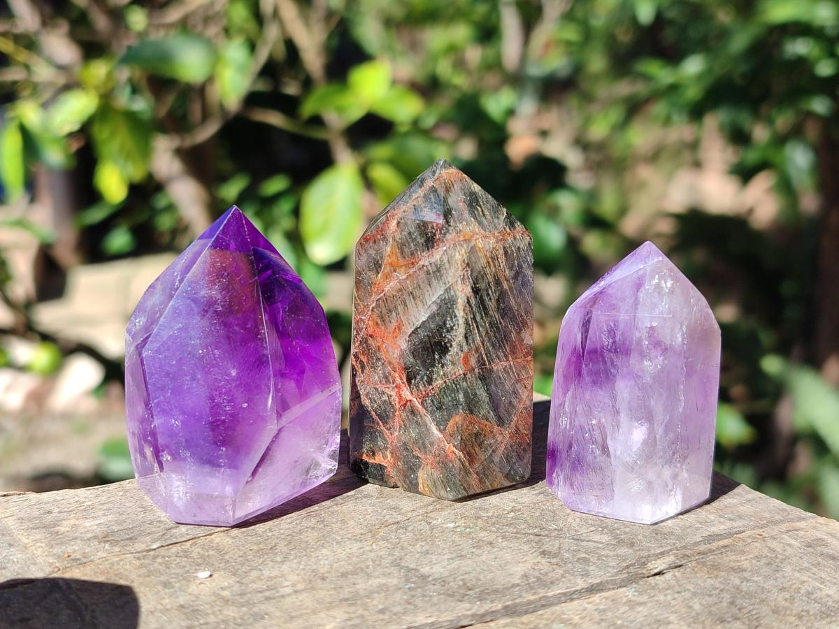 Polished Mixed Quartz Crystals with Inclusions x 12 From Madagascar - Toprock Gemstones and Minerals 
