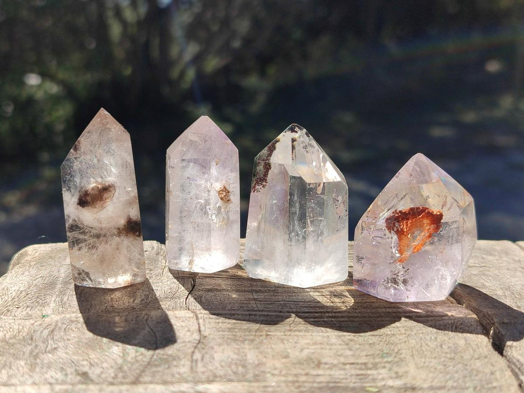 Polished Mixed Quartz Crystals with Inclusions x 12 From Madagascar - Toprock Gemstones and Minerals 
