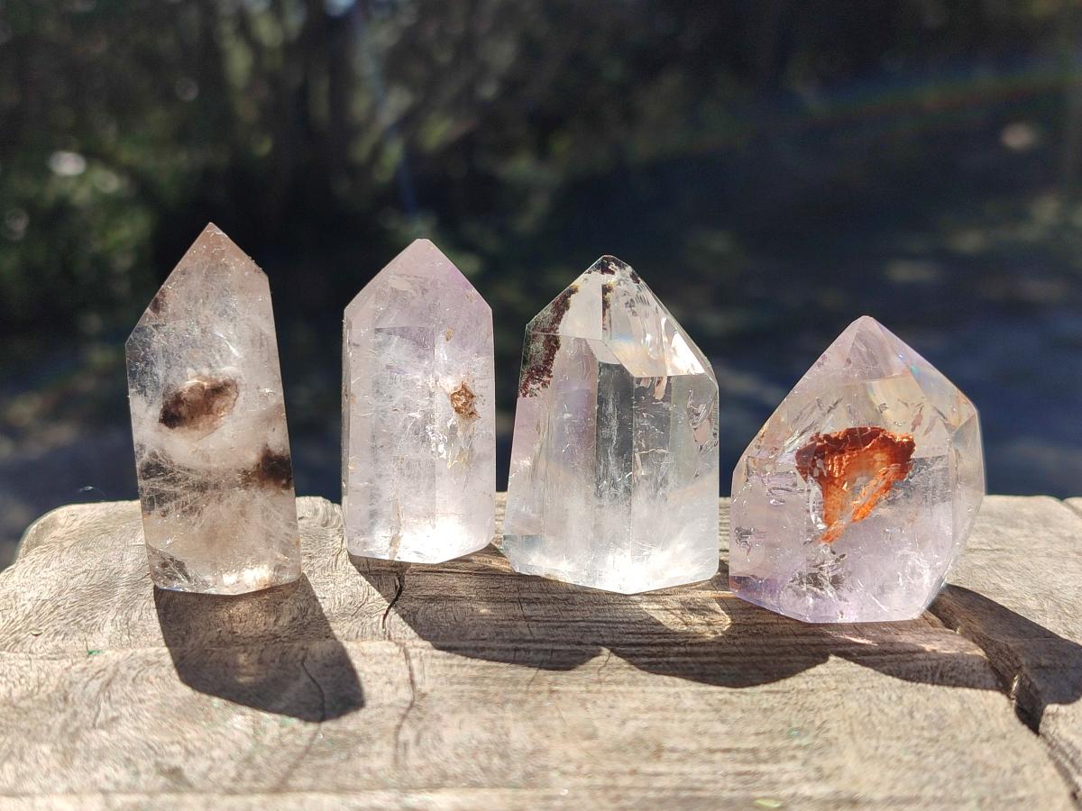 Polished Mixed Quartz Crystals with Inclusions x 12 From Madagascar - Toprock Gemstones and Minerals 