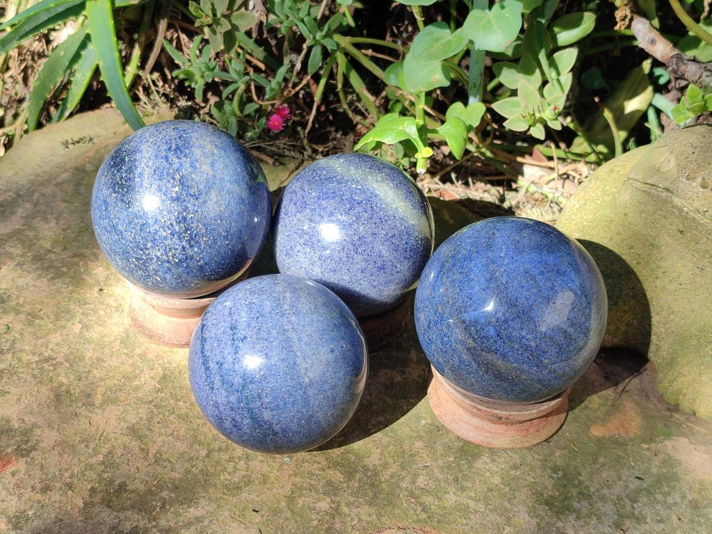 Polished Lazulite Spheres x 4 From Madagascar - Toprock Gemstones and Minerals 