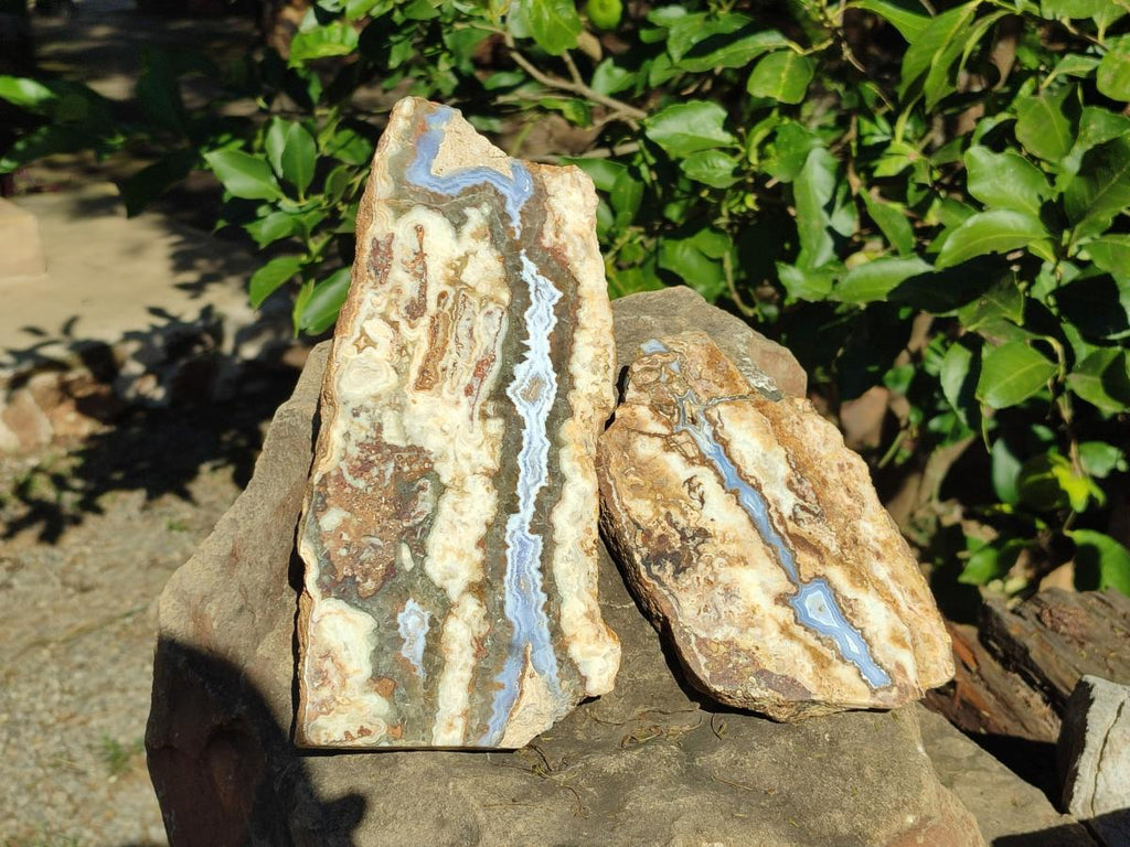 Polished Blue Lace Agate With Crazy Lace Slice and Slab x 2 From Namibia - Toprock Gemstones and Minerals 