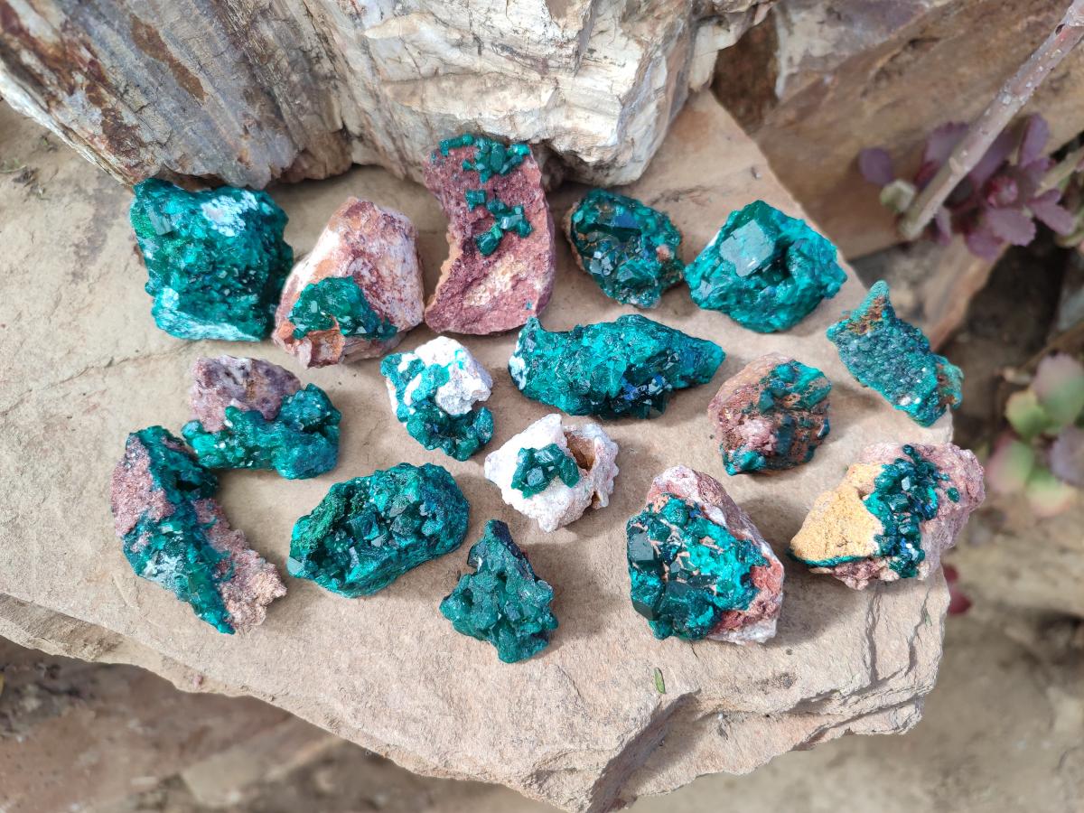 Natural Dioptase on Dolomite Specimens x 16 From Likasi, Congo - Toprock Gemstones and Minerals 