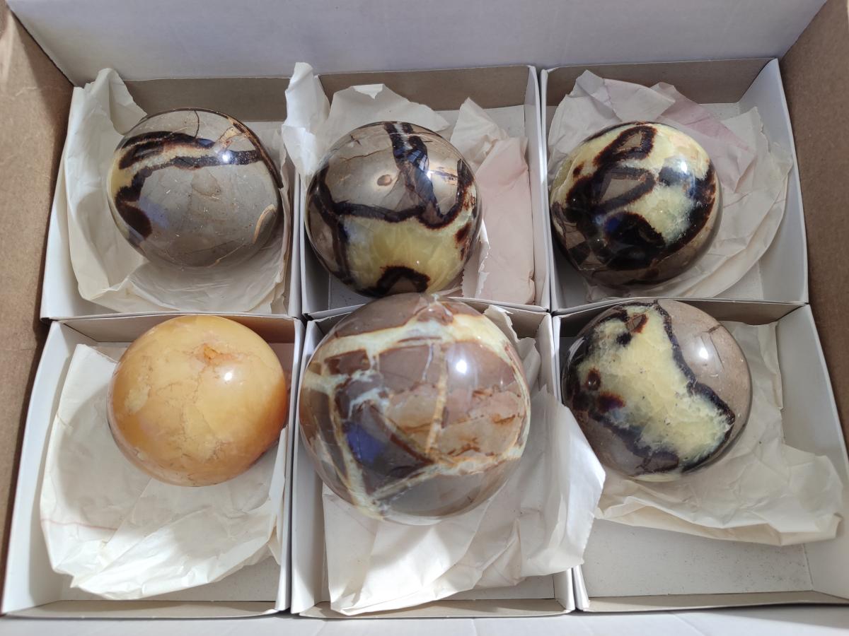 Polished Septerye Spheres x 6 From Mahajanga, Madagascar - Toprock Gemstones and Minerals 