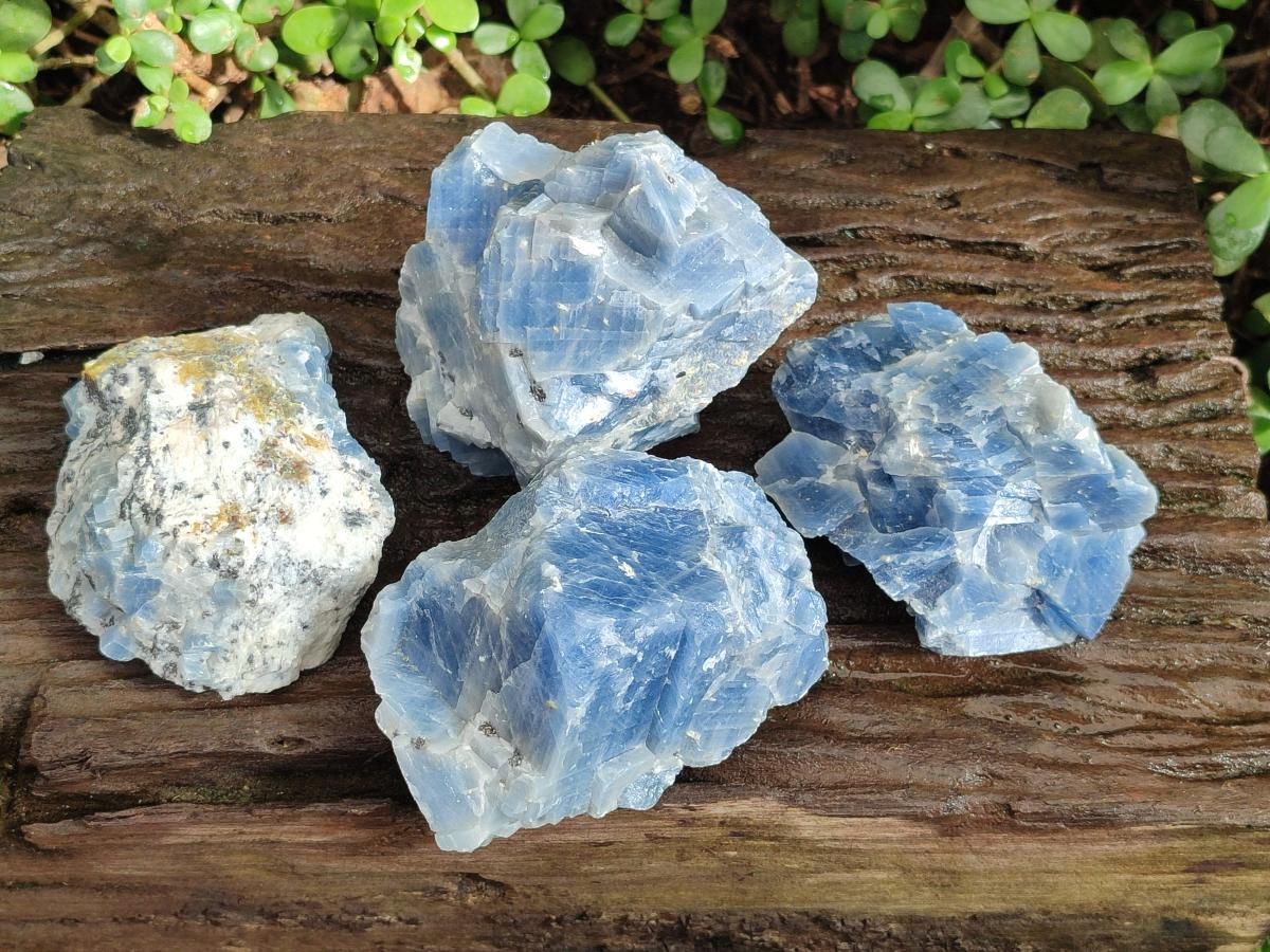Natural Sky Blue Calcite Specimens with Antimony Inclusions x 4 From Spitzkop, Namibia - Toprock Gemstones and Minerals 