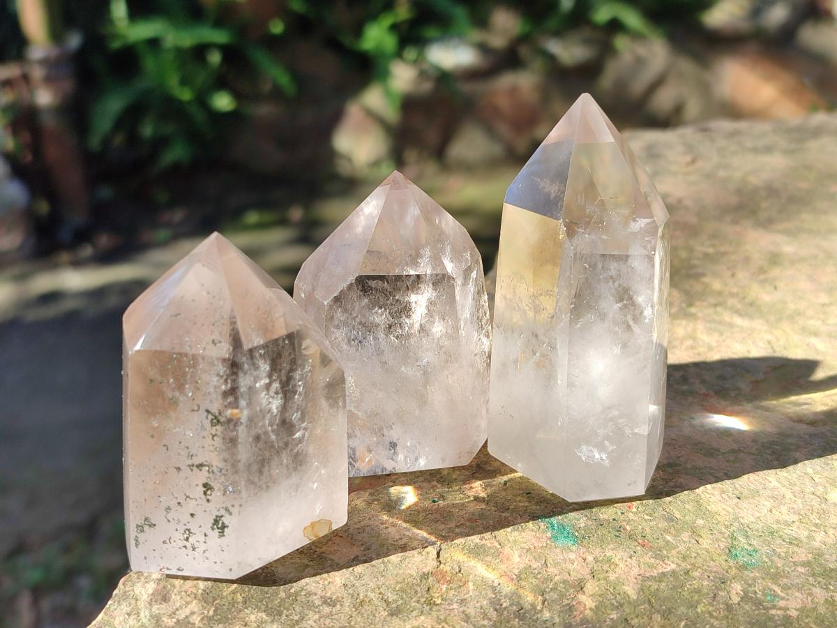 Polished Smokey Window Quartz Crystals x 12 From Madagascar - Toprock Gemstones and Minerals 