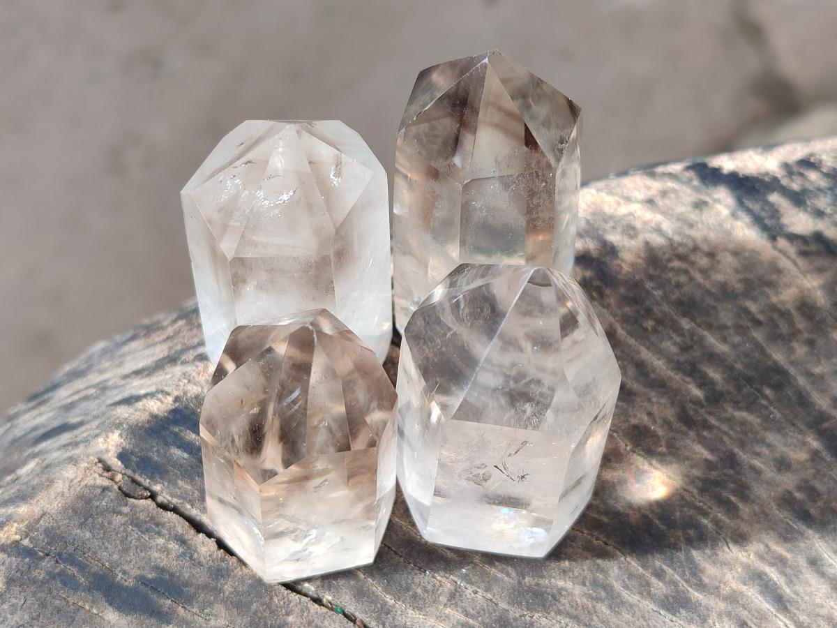 Polished Smokey Window Quartz Crystals x 12 From Madagascar - Toprock Gemstones and Minerals 