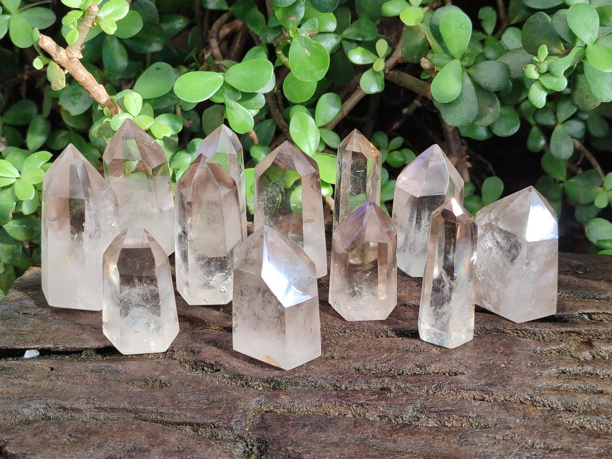 Polished Smokey Window Quartz Crystals x 12 From Madagascar - Toprock Gemstones and Minerals 