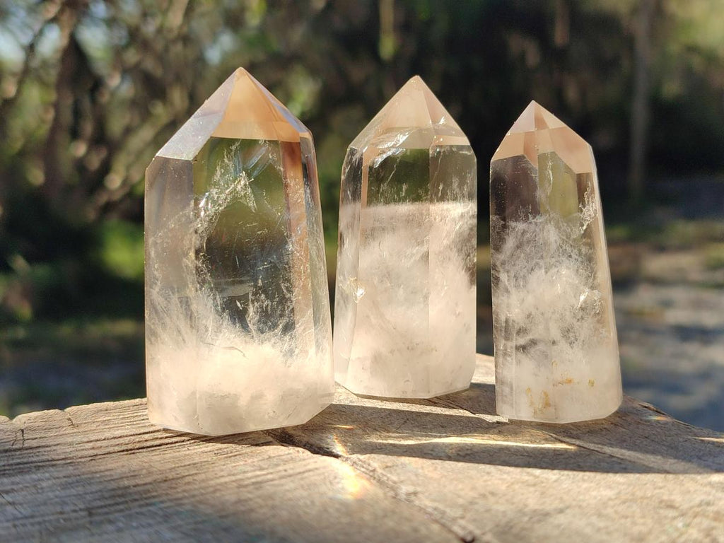 Polished Smokey Window Quartz Crystals x 12 From Madagascar - Toprock Gemstones and Minerals 