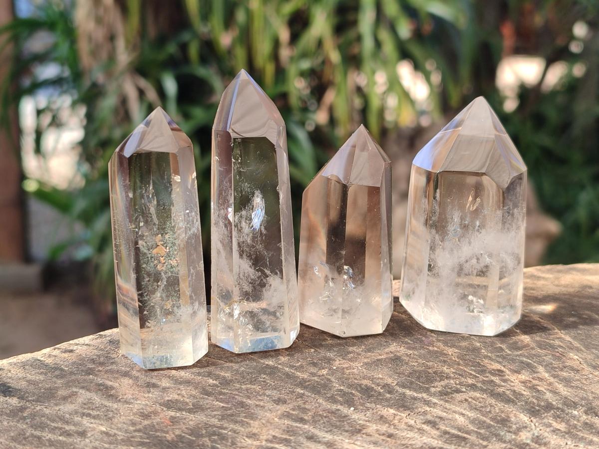 Polished Smokey Window Quartz Crystals x 12 From Madagascar - Toprock Gemstones and Minerals 