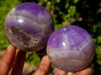Polished Chevron Amethyst Spheres x 3 From Madagascar - Toprock Gemstones and Minerals 