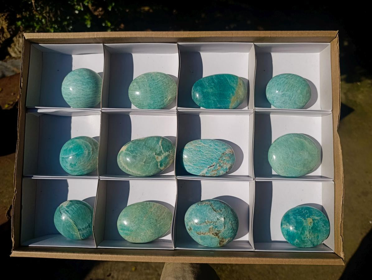 Polished Amazonite Palm Stones x 12 From Madagascar - Toprock Gemstones and Minerals 