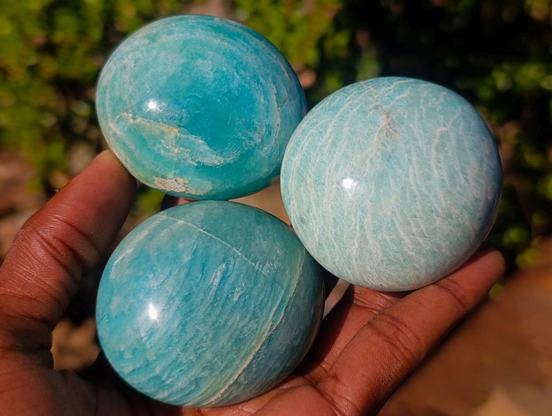 Polished Amazonite Palm Stones x 12 From Madagascar - Toprock Gemstones and Minerals 