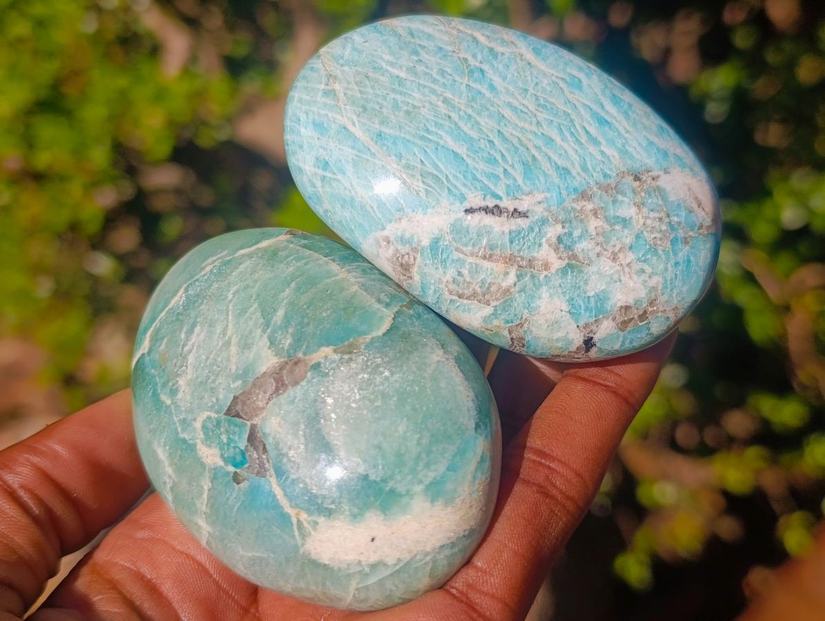 Polished Amazonite Palm Stones x 12 From Madagascar - Toprock Gemstones and Minerals 