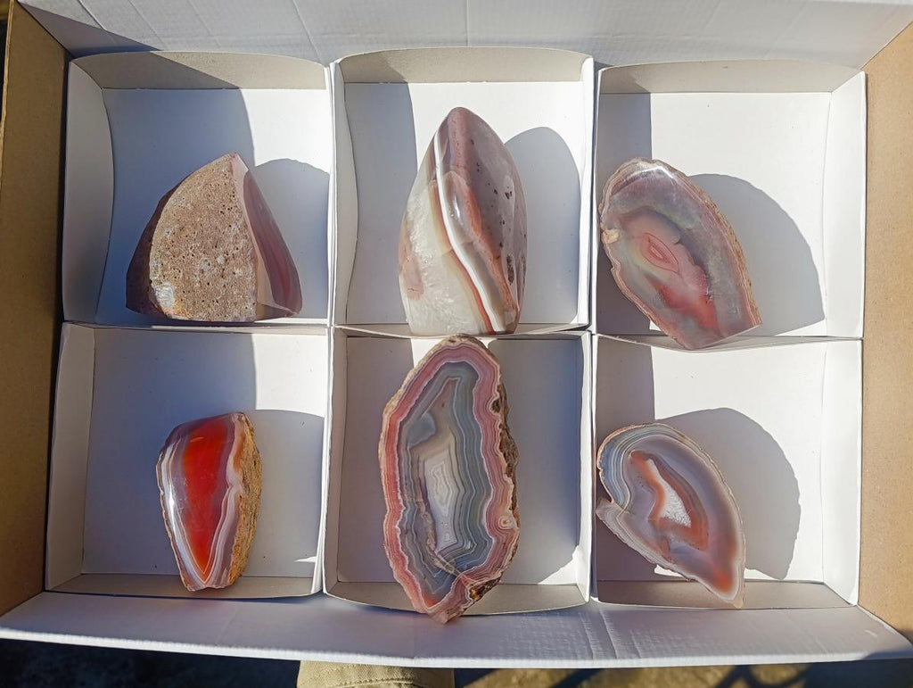 Polished One Side Red Shashe River Agate Nodules x 6 From Shashe River, Zimbabwe - Toprock Gemstones and Minerals 