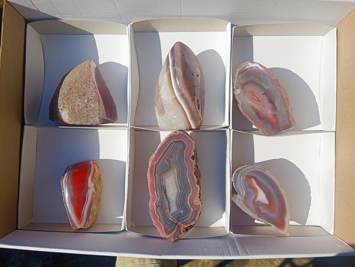 Polished One Side Red Shashe River Agate Nodules x 6 From Shashe River, Zimbabwe - Toprock Gemstones and Minerals 