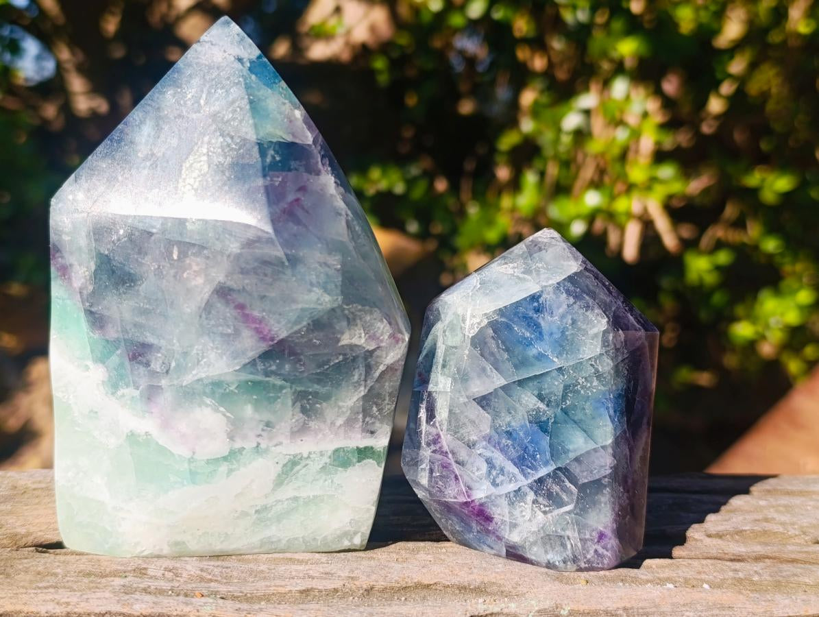 Polished Watermelon Fluorite Crystal Points x 3 From Uis, Namibia - Toprock Gemstones and Minerals 