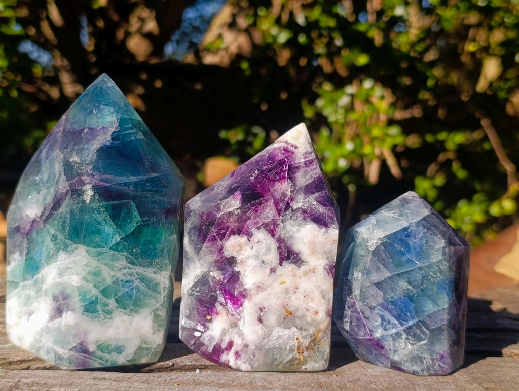 Polished Watermelon Fluorite Crystal Points x 3 From Uis, Namibia - Toprock Gemstones and Minerals 