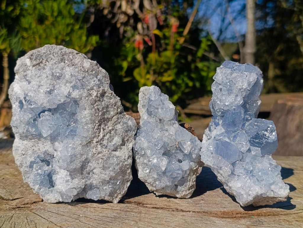 Natural Blue Celestite Specimens x 3 From Sakoany, Madagascar - Toprock Gemstones and Minerals 