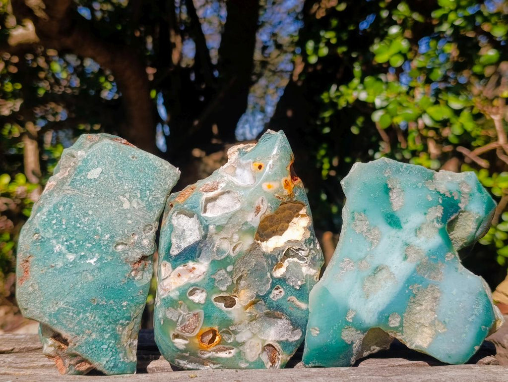 Polished On One Side Mtorolite Chrysoprase Specimens x 3 From Mutorashanga, Zimbabwe - Toprock Gemstones and Minerals 