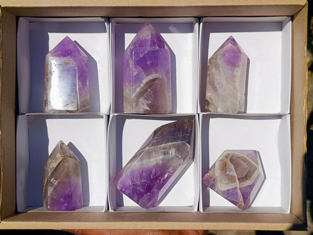 Polished Chevron Amethyst Display Crystals x 6 From Madagascar - Toprock Gemstones and Minerals 