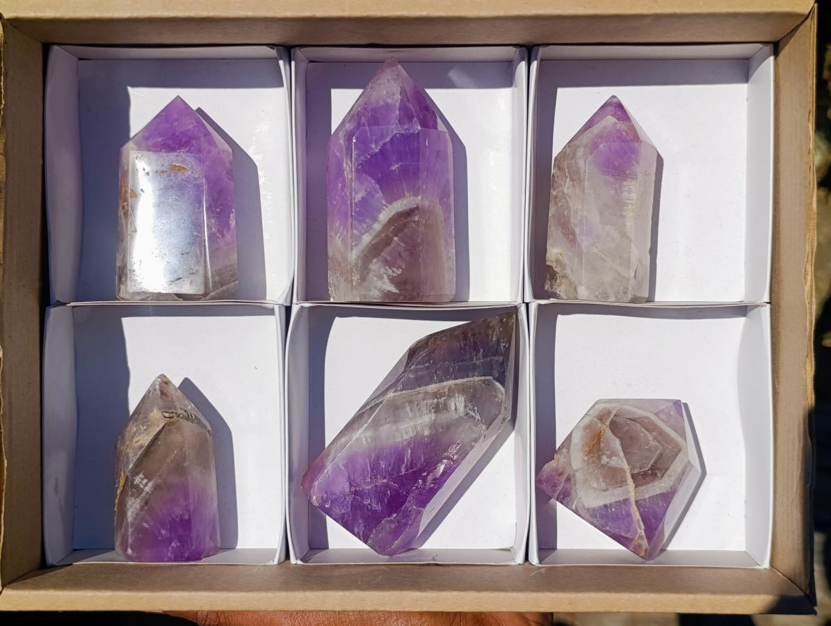 Polished Chevron Amethyst Display Crystals x 6 From Madagascar - Toprock Gemstones and Minerals 