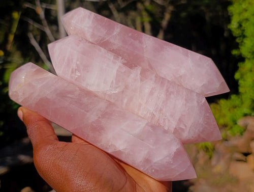 Polished Double Terminated Gemmy Rose Quartz Crystals x 6 From Madagascar - Toprock Gemstones and Minerals 