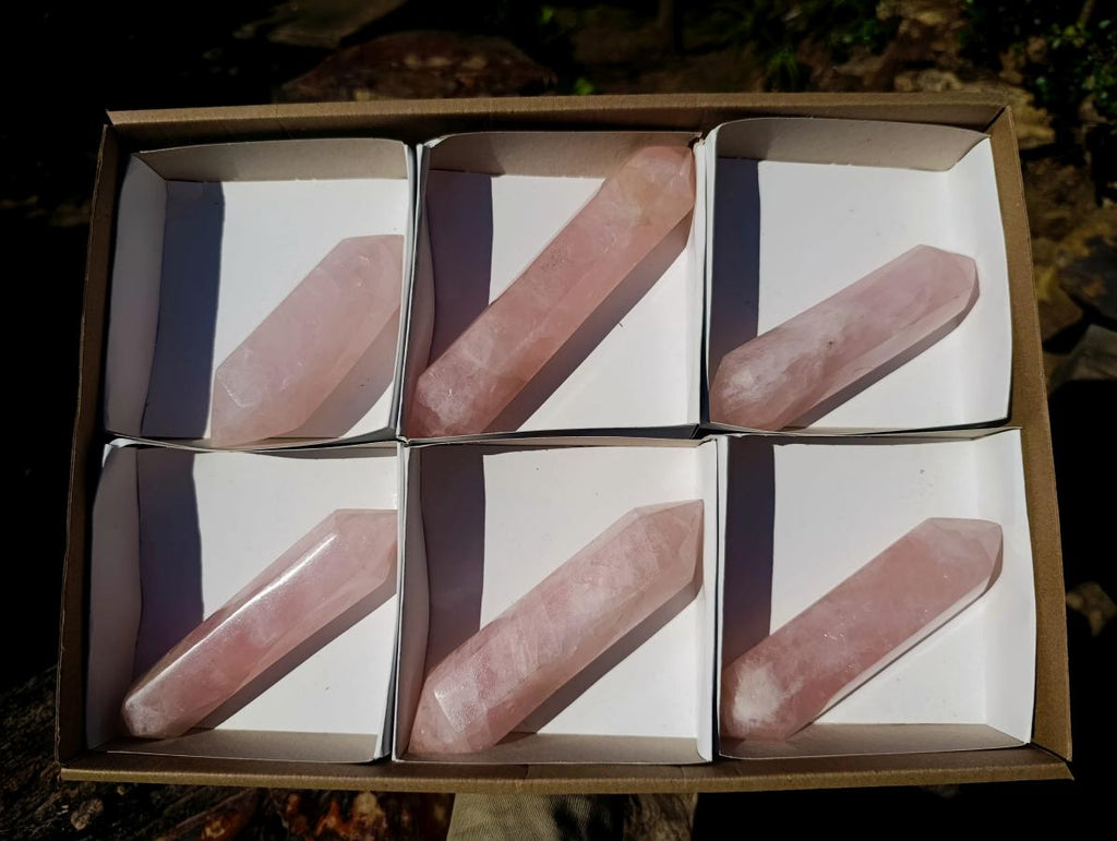 Polished Double Terminated Gemmy Rose Quartz Crystals x 6 From Madagascar - Toprock Gemstones and Minerals 