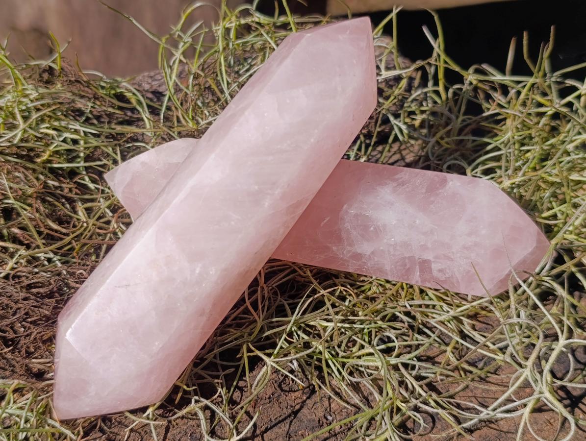 Polished Double Terminated Gemmy Rose Quartz Crystals x 6 From Madagascar - Toprock Gemstones and Minerals 