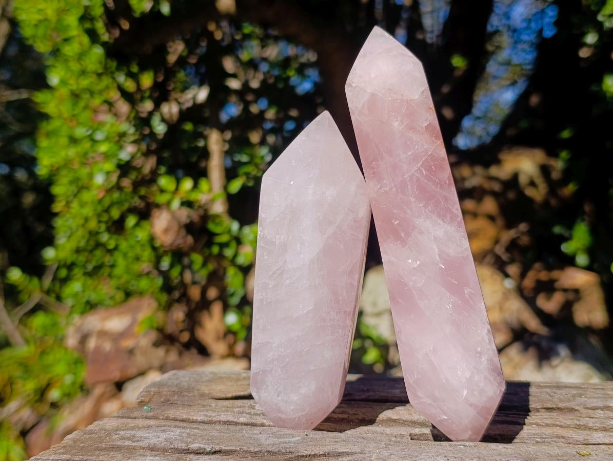 Polished Double Terminated Gemmy Rose Quartz Crystals x 6 From Madagascar - Toprock Gemstones and Minerals 