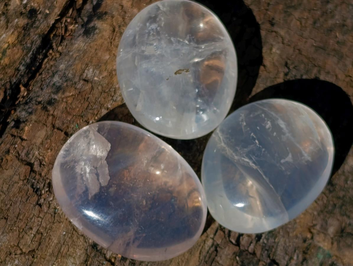 Polished Girasol Pearl Quartz Palm Stones x 24 From Ambatondrazaka, Madagascar - Toprock Gemstones and Minerals 